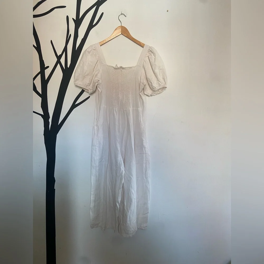 MNG Mango puff sleeve cotton long jumpsuit, cream viscose/cotton/linen blend - Picture 17 of 17